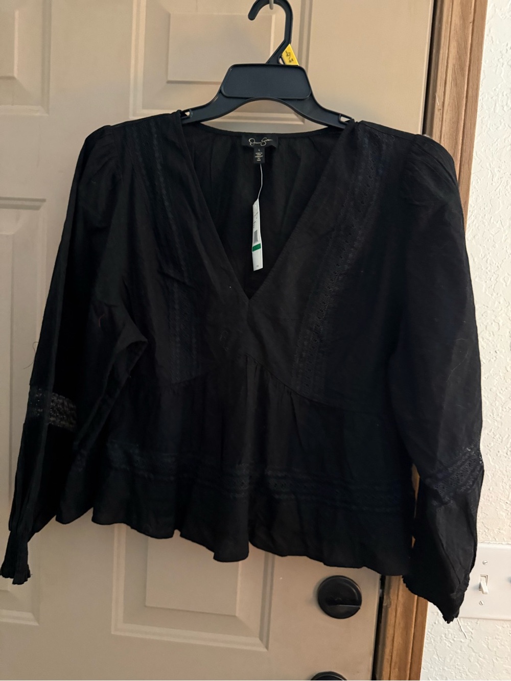 Jessica Simpson Black V-Neck Boho Blouse